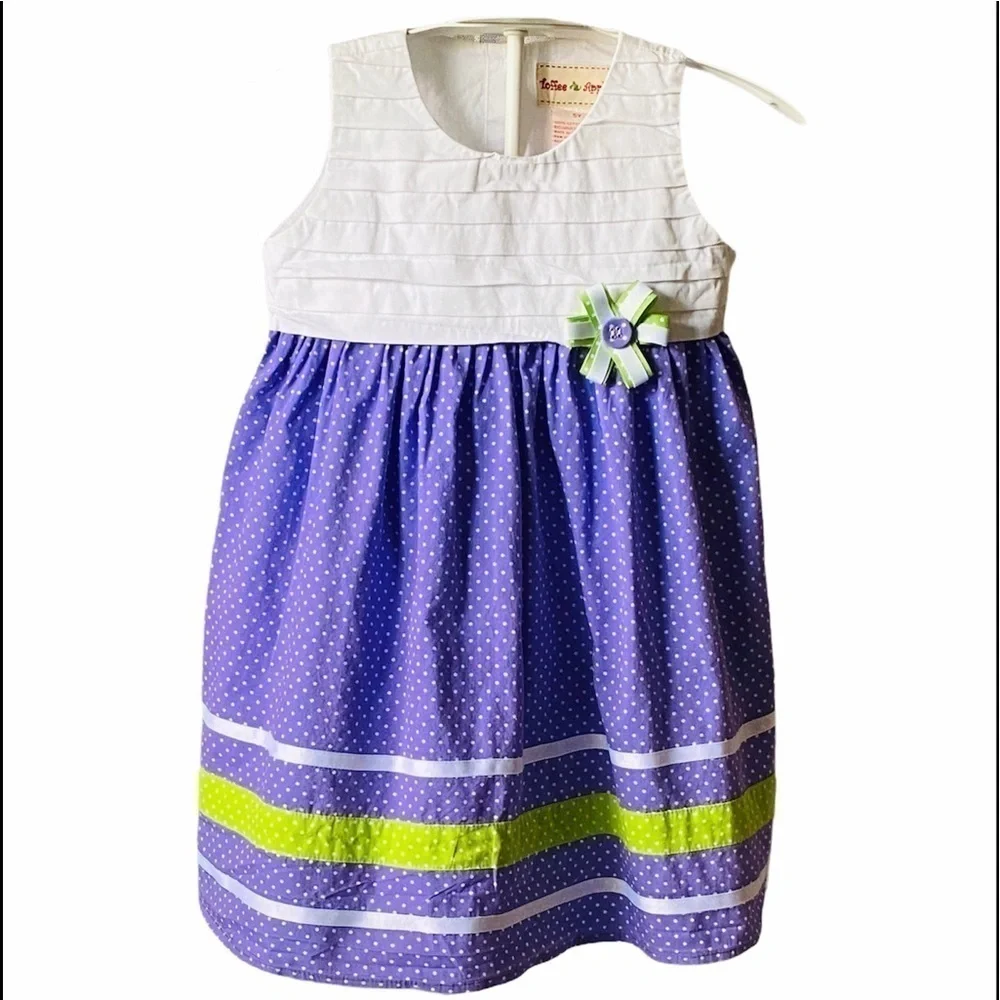 TOFFEE APPLE-adorable purple and white polka dot dress, girls sz 5